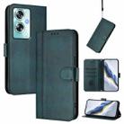 For OPPO A79 5G Global Line Splicing Buckle Retro Leather Phone Case(Dark Green) - 1