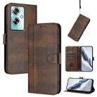 For OPPO A79 5G Global Line Splicing Buckle Retro Leather Phone Case(Brown) - 1