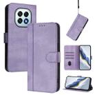 For OPPO F29 5G Global Line Splicing Buckle Retro Leather Phone Case(Purple) - 1