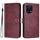 For OPPO Find X5 Line Splicing Buckle Retro Leather Phone Case(Wine Red) - 2