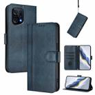 For OPPO Find X5 Line Splicing Buckle Retro Leather Phone Case(Dark Blue) - 1