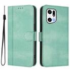 For OPPO Find X5 Pro Line Splicing Buckle Retro Leather Phone Case(Mint) - 2