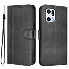 For OPPO Find X5 Pro Line Splicing Buckle Retro Leather Phone Case(Black) - 2
