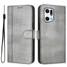 For OPPO Find X5 Pro Line Splicing Buckle Retro Leather Phone Case(Grey) - 2