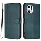 For OPPO Find X5 Pro Line Splicing Buckle Retro Leather Phone Case(Dark Green) - 2