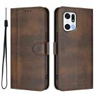 For OPPO Find X5 Pro Line Splicing Buckle Retro Leather Phone Case(Brown) - 2