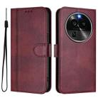 For OPPO Find X6 Pro 5G Line Splicing Buckle Retro Leather Phone Case(Wine Red) - 2