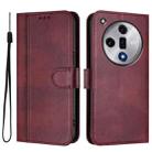 For OPPO Find X7 Line Splicing Buckle Retro Leather Phone Case(Wine Red) - 2