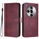 For OPPO Find X7 Ultra Line Splicing Buckle Retro Leather Phone Case(Wine Red) - 2
