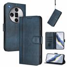For OPPO Find X7 Ultra Line Splicing Buckle Retro Leather Phone Case(Dark Blue) - 1