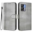 For OPPO K10 5G Global / A77 5G Line Splicing Buckle Retro Leather Phone Case(Grey) - 2