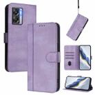 For OPPO K10 5G Global / A77 5G Line Splicing Buckle Retro Leather Phone Case(Purple) - 1