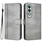 For OPPO K12x 5G Global Line Splicing Buckle Retro Leather Phone Case(Grey) - 2