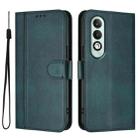 For OPPO K12x 5G Global Line Splicing Buckle Retro Leather Phone Case(Dark Green) - 2