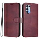 For OPPO Reno5 4G / 5G / Find X3 Lite Line Splicing Buckle Retro Leather Phone Case(Wine Red) - 2