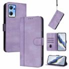 For OPPO Reno7 5G Global / Find X5 Lite Line Splicing Buckle Retro Leather Phone Case(Purple) - 1