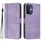 For OPPO Reno8 4G / Reno7 4G Global Line Splicing Buckle Retro Leather Phone Case(Purple) - 2