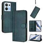 For OPPO Reno8 5G Line Splicing Buckle Retro Leather Phone Case(Dark Green) - 1
