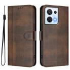 For OPPO Reno8 5G Line Splicing Buckle Retro Leather Phone Case(Brown) - 2