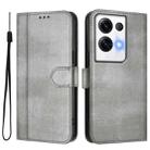 For OPPO Reno8 Pro 5G Global Line Splicing Buckle Retro Leather Phone Case(Grey) - 2