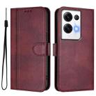 For OPPO Reno8 Pro 5G Global Line Splicing Buckle Retro Leather Phone Case(Wine Red) - 2