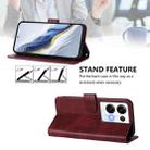 For OPPO Reno8 Pro 5G Global Line Splicing Buckle Retro Leather Phone Case(Wine Red) - 3