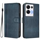 For OPPO Reno8 Pro 5G Global Line Splicing Buckle Retro Leather Phone Case(Dark Blue) - 2