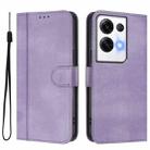 For OPPO Reno8 Pro 5G Global Line Splicing Buckle Retro Leather Phone Case(Purple) - 2