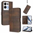 For OPPO Reno8 Pro 5G Global Line Splicing Buckle Retro Leather Phone Case(Brown) - 1