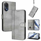 For OPPO Reno8 T 4G Global Line Splicing Buckle Retro Leather Phone Case(Grey) - 1