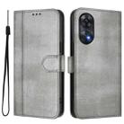 For OPPO Reno8 T 4G Global Line Splicing Buckle Retro Leather Phone Case(Grey) - 2