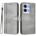 For OPPO Reno9 5G / Reno9 Pro 5G Line Splicing Buckle Retro Leather Phone Case(Grey) - 2