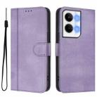 For OPPO Reno9 5G / Reno9 Pro 5G Line Splicing Buckle Retro Leather Phone Case(Purple) - 2