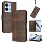 For OPPO Reno9 5G / Reno9 Pro 5G Line Splicing Buckle Retro Leather Phone Case(Brown) - 1
