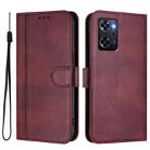 For OPPO Reno9 A Line Splicing Buckle Retro Leather Phone Case(Wine Red) - 2