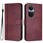 For OPPO Reno10 5G / Reno10 Pro Global Line Splicing Buckle Retro Leather Phone Case(Wine Red) - 2