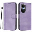 For OPPO Reno10 5G / Reno10 Pro Global Line Splicing Buckle Retro Leather Phone Case(Purple) - 2