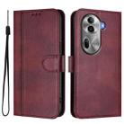 For OPPO Reno11 Pro 5G Global Line Splicing Buckle Retro Leather Phone Case(Wine Red) - 2