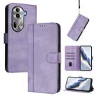 For OPPO Reno11 Pro 5G Global Line Splicing Buckle Retro Leather Phone Case(Purple) - 1