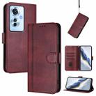 For OPPO Reno11 F 5G Global / F25 Pro 5G India Line Splicing Buckle Retro Leather Phone Case(Wine Red) - 1