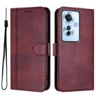 For OPPO Reno11 F 5G Global / F25 Pro 5G India Line Splicing Buckle Retro Leather Phone Case(Wine Red) - 2