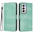 For OPPO Reno12 5G Global Line Splicing Buckle Retro Leather Phone Case(Mint) - 2