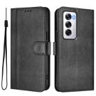 For OPPO Reno12 5G Global Line Splicing Buckle Retro Leather Phone Case(Black) - 2