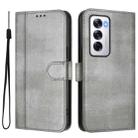 For OPPO Reno12 5G Global Line Splicing Buckle Retro Leather Phone Case(Grey) - 2