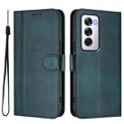 For OPPO Reno12 5G Global Line Splicing Buckle Retro Leather Phone Case(Dark Green) - 2