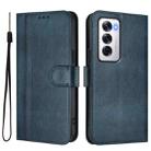 For OPPO Reno12 5G Global Line Splicing Buckle Retro Leather Phone Case(Dark Blue) - 2