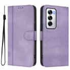 For OPPO Reno12 5G Global Line Splicing Buckle Retro Leather Phone Case(Purple) - 2
