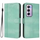 For OPPO Reno12 Pro 5G Global Line Splicing Buckle Retro Leather Phone Case(Mint) - 2