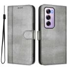 For OPPO Reno12 Pro 5G Global Line Splicing Buckle Retro Leather Phone Case(Grey) - 2