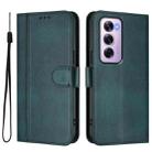 For OPPO Reno12 Pro 5G Global Line Splicing Buckle Retro Leather Phone Case(Dark Green) - 2